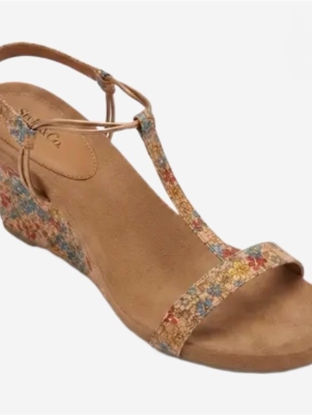 Style & Co. Floral Print Tan T-Strap Wedge Sandal